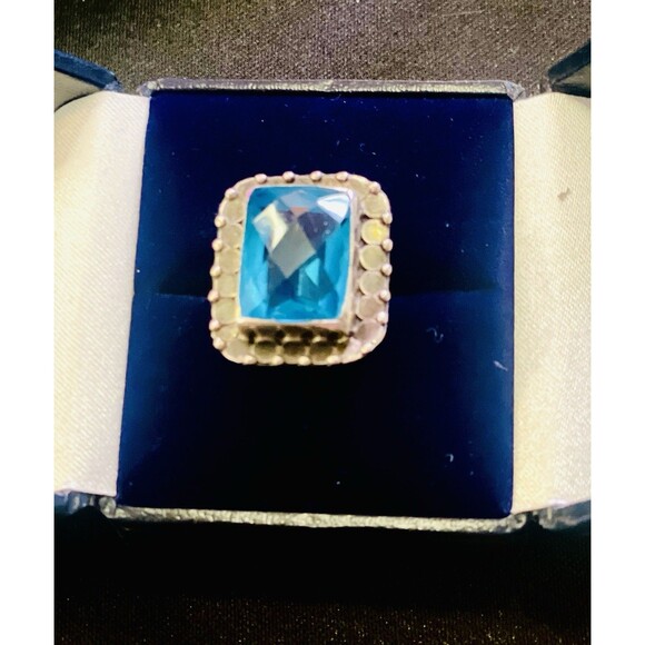 Sterling Huge Emerald Cut Aquamarine Ring Size 6.5